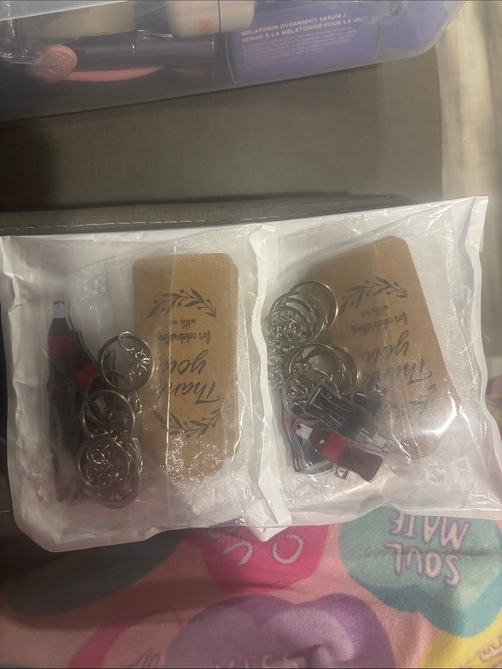 SHEIN Brown Leather Keychain Set with Silver Hardware